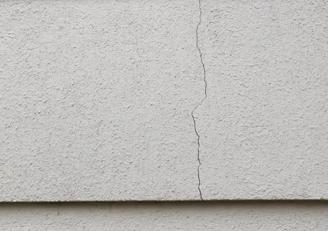 Fissure verticale de retrait dans l'enduit d'une façade